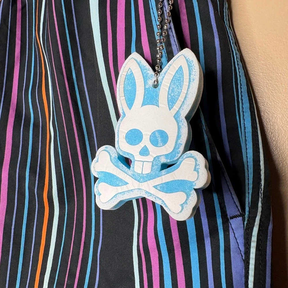 Psycho Bunny Adkins Mens Medium Striped Swim Trunks Lined Summer Vacation